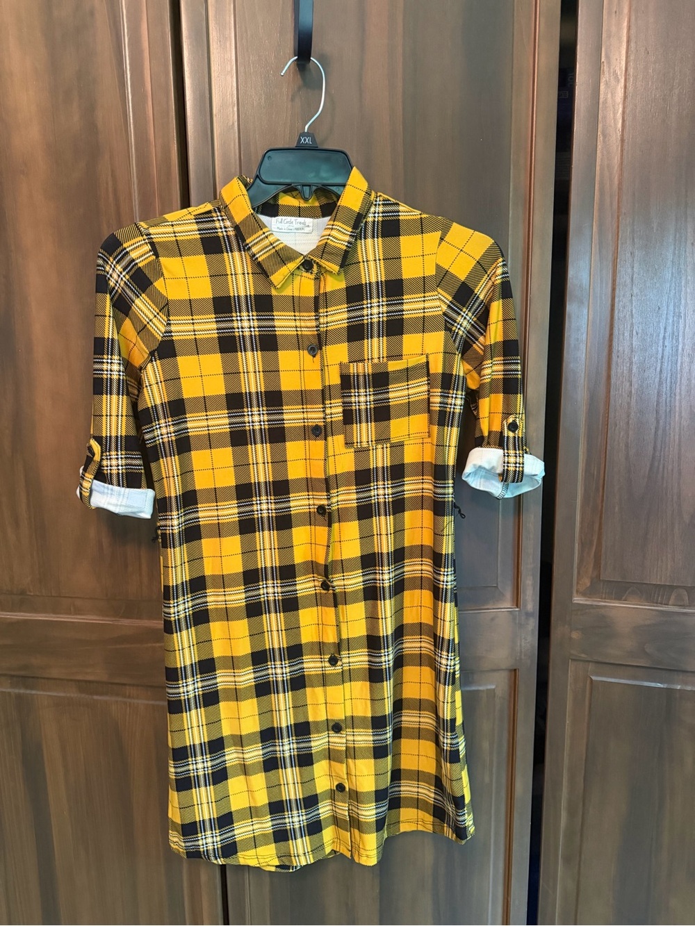Women’s Yellow Plaid Midi Shirt Dress